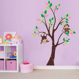 Adesivo de parede Infantil Arvore macaquinhas feliz