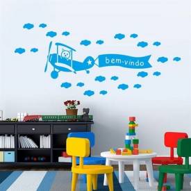 Kit de Adesivos Decorativo para Quarto Infantil Aviãozinho nas nuvens