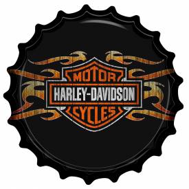 Placa Decorativa em Formato de Tampinha de Garrafa Harley Davidson