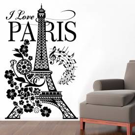Adesivo de Parede Paris Torre Eiffel e Flores