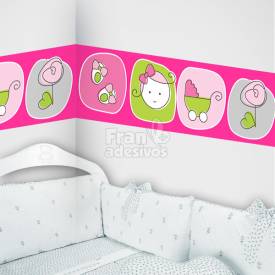 Faixa Decorativa para quarto infantil Rostinho de Menina - Magenta