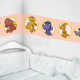 Faixa Decorativa para quarto infantil Dinossauros - salmão