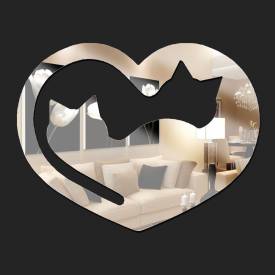 Espelho Decorativo Coração Com Gatos