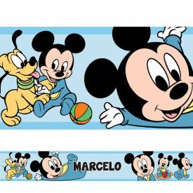 Adesivo de Parede Faixa Mickey Baby Azul Claro Personalizado